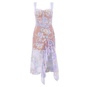 Bronx and Banco Women's Eva Embroidered Tulle Midi Dress - Lilac
